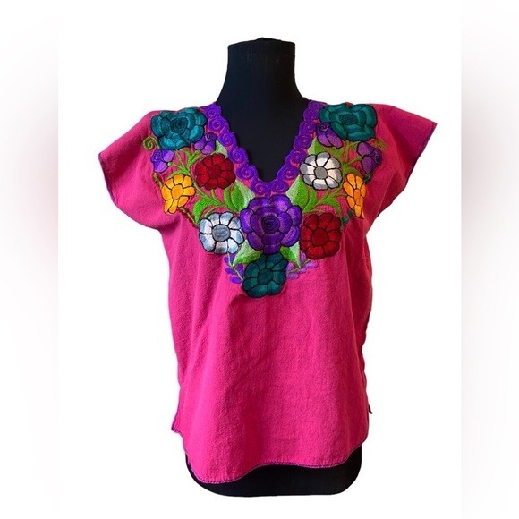 Embroidered Pink Floral V-Neck Top - Picture 3 of 14